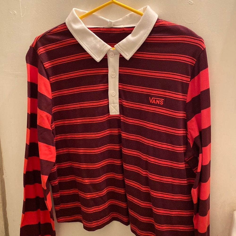 Vans Red and burgundy striped button up collar long sleeve